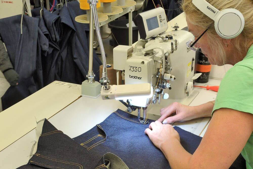 Top fly sewn to front leg